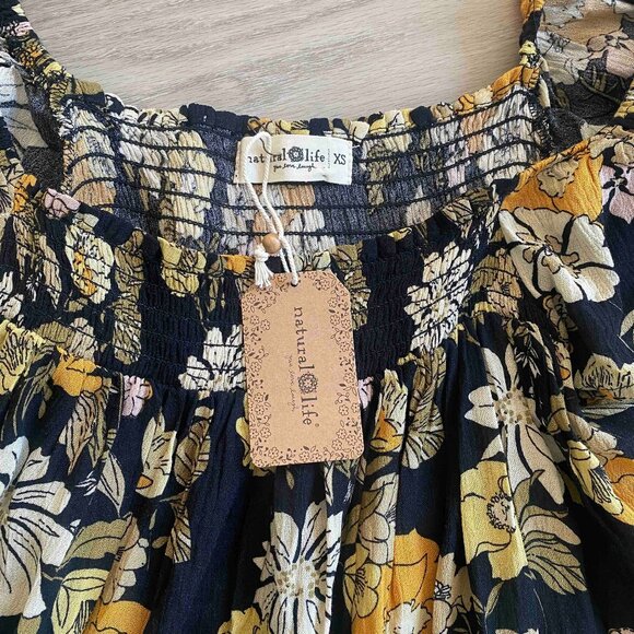 NWT Natural Life Floral Mini Flutter Sleeves Tiered Babydoll Dress Size XS Boho - Picture 3 of 6